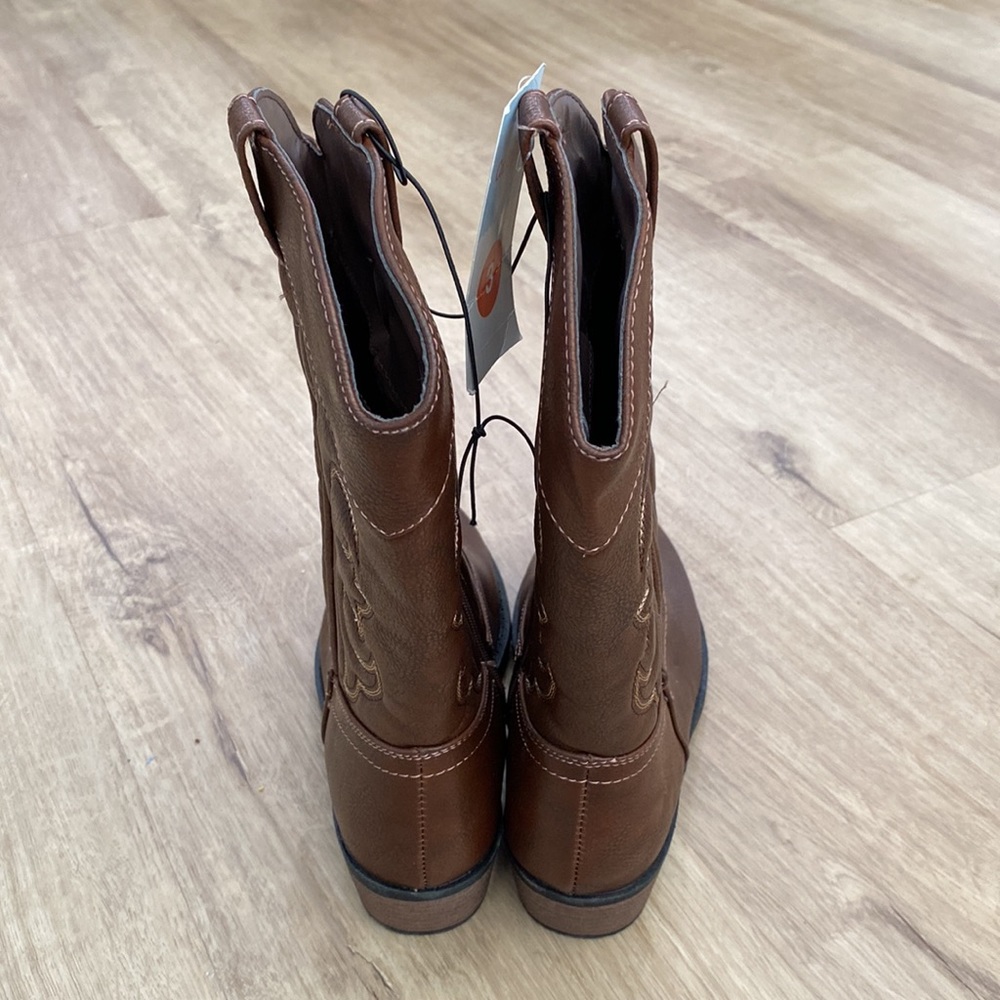 LIKE NEW Boys Cat & Jack Brown Montana Cowboy Boots w/Zipper Kids Youth Size 3 - Picture 3 of 3